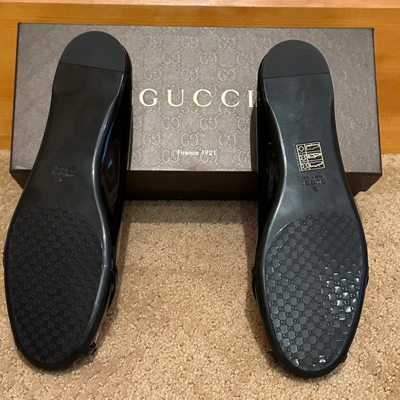 NEW WITH BOX Gucci Black Patent Leather GG Logo Ballet Flats for Women Size 39 - Picture 11 of 14